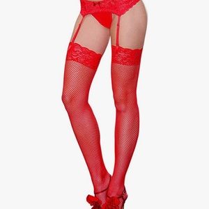 Red thigh high fishnets